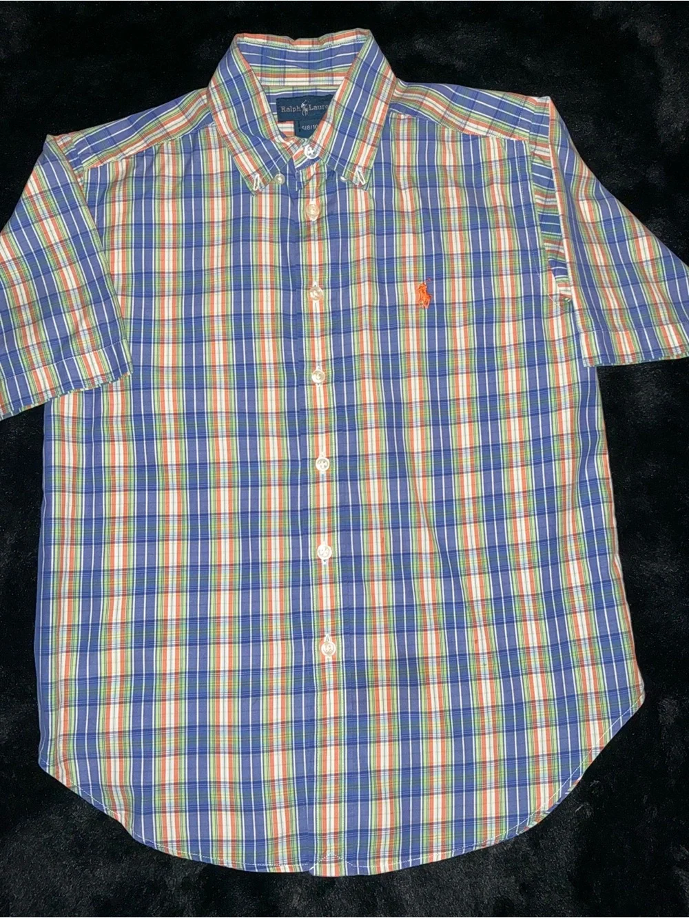 Ralph Lauren Boys Blue, Orange & Green Plaid Button-Down Shirt Small